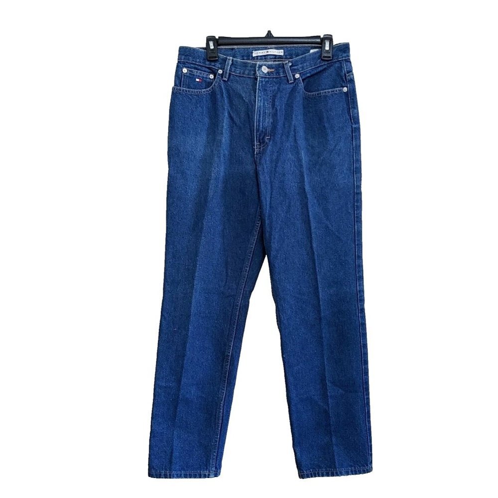 Tommy Hilfiger Blue Jeans Size 12 Womens High Rise Tapered Leg Cotton Denim